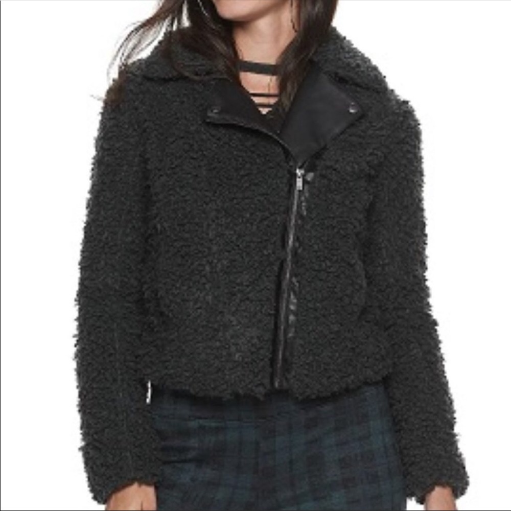 ROCK & REPUBLIC Faux Sherpa Moto Jacket XXL Black